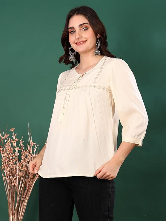 Women's Cotton Regular Fit Embroidered Summer Tops