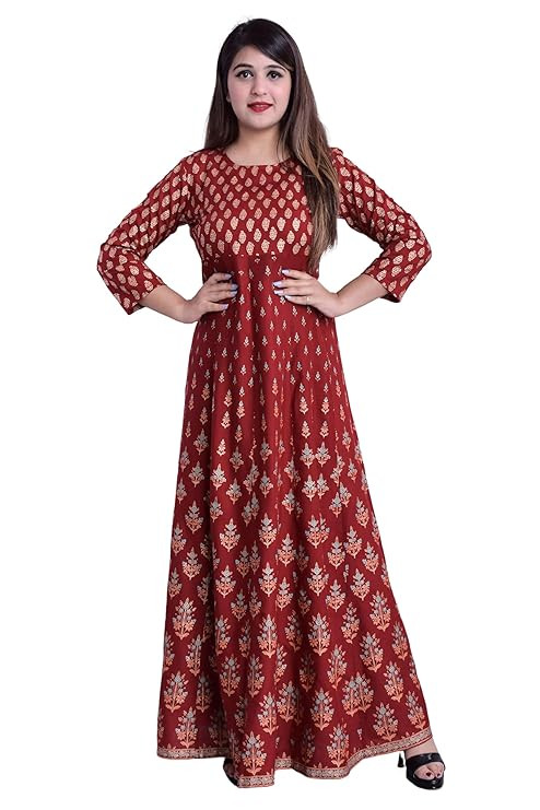 Rust & Gold Foil Print Gown