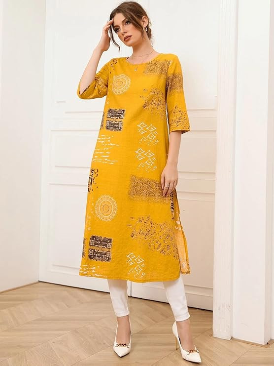 Women's Cotton Blend Printed Regular Kurti