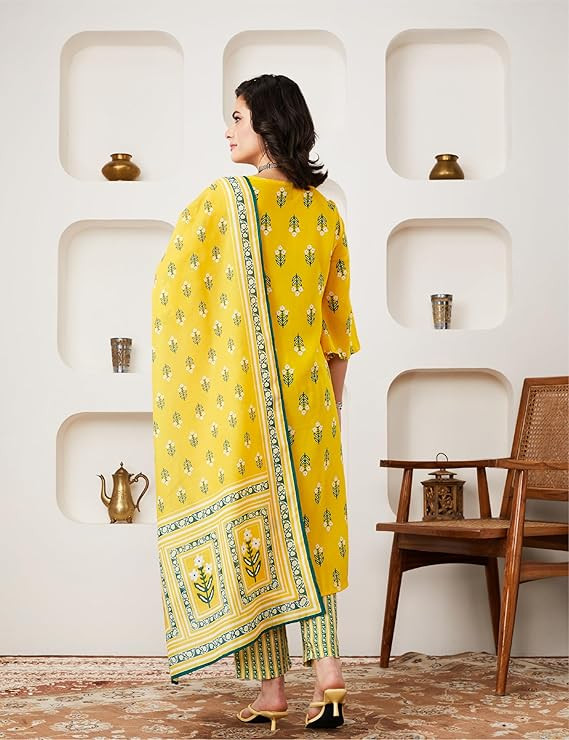 Printed A-line Kurta Pant Set with Dupatta