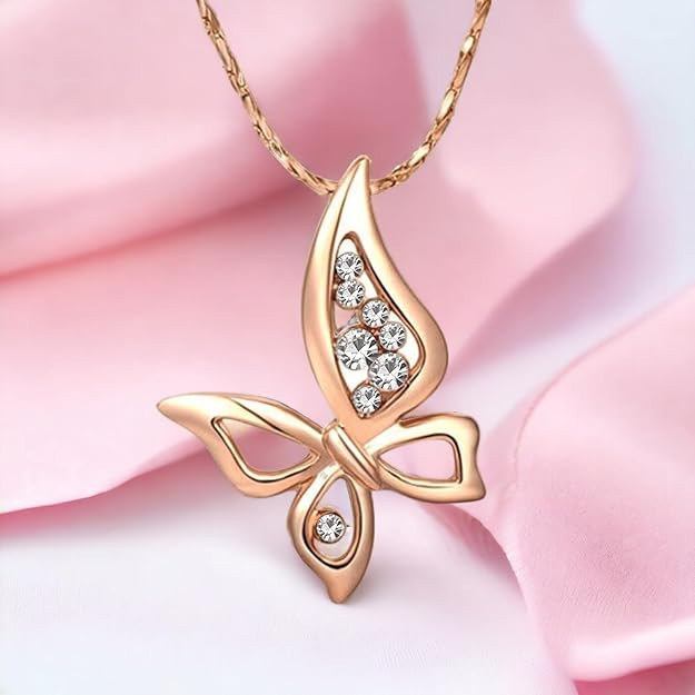 Crystals Wispy Butterfly Pendant Necklace