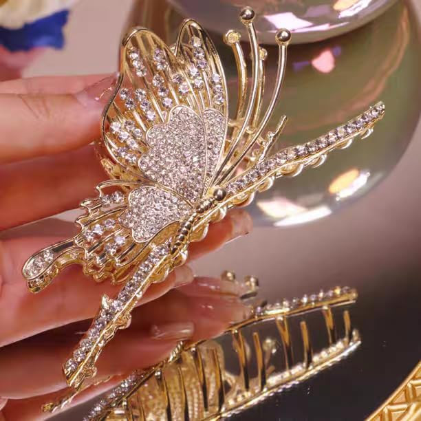 Golden Butterfly Rhinestone Hair Claw