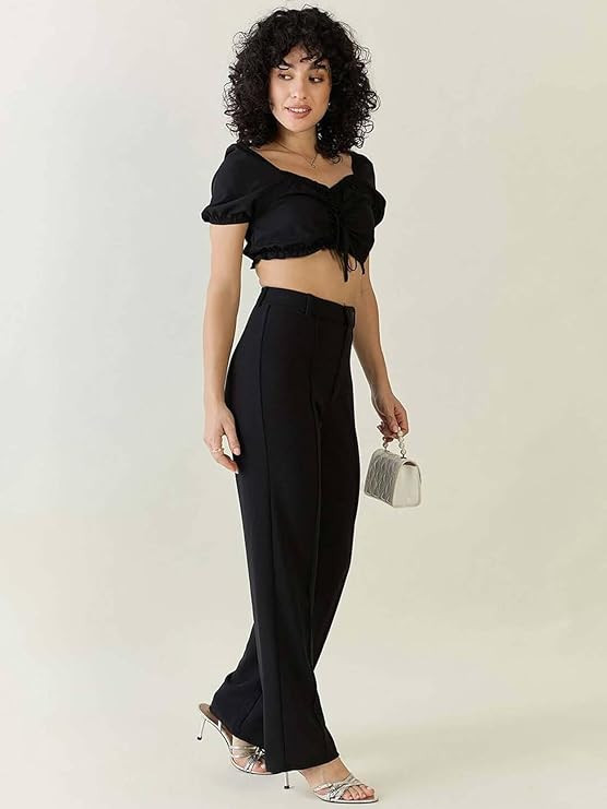 Women Polyester Blend Solid Trousers