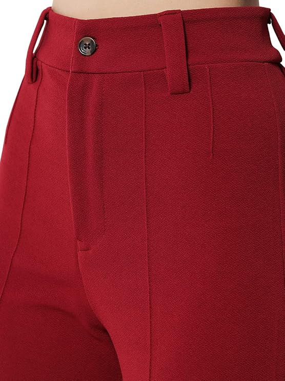 Women Polyester Blend Solid Trousers