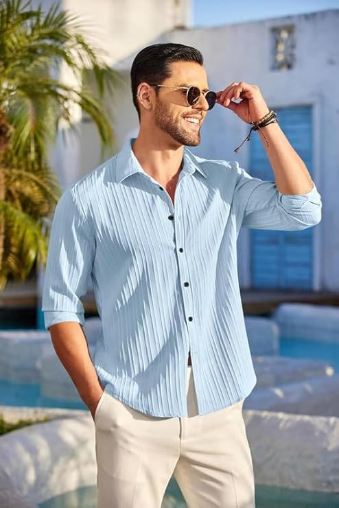 Shirt Long Sleeve Textured Summer Beach Shirt