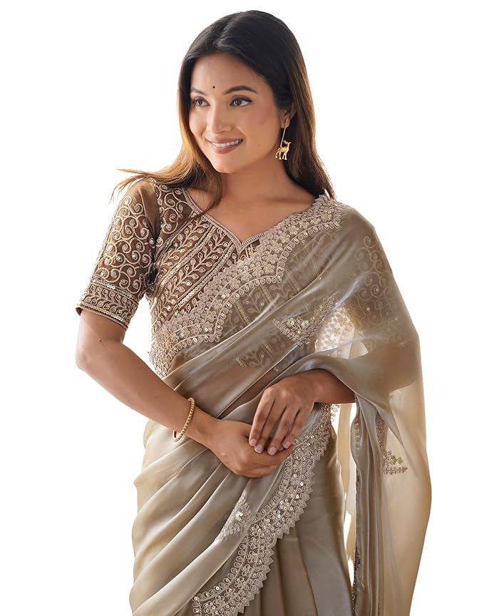 Tissue Silk Embroidered Saree