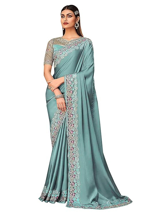 Women's Silk Embroidery Saree with Unstitched Blouse Piece