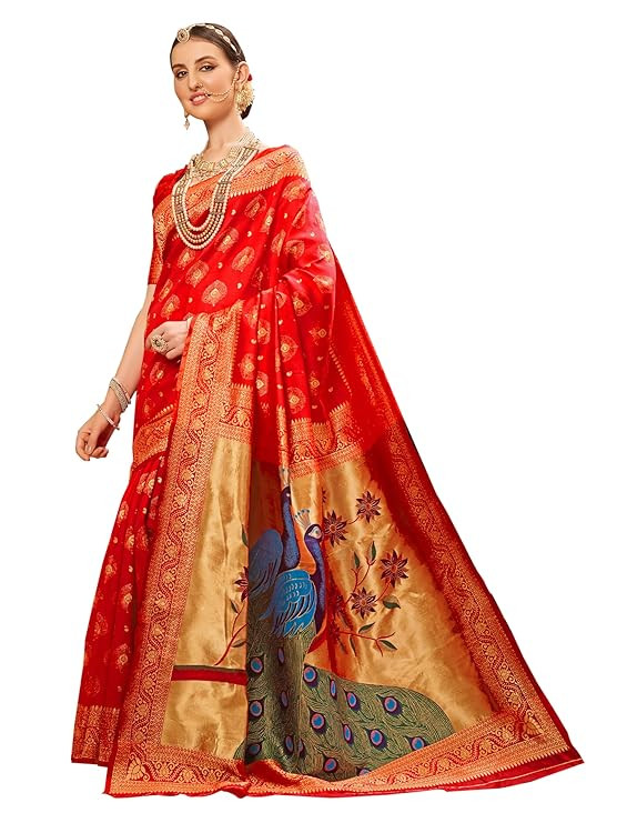 Paithani Silk Blend Woven Saree With Blouse Piece