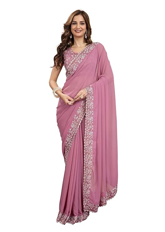 Women's Georgette Embroidery Sequin Work Saree