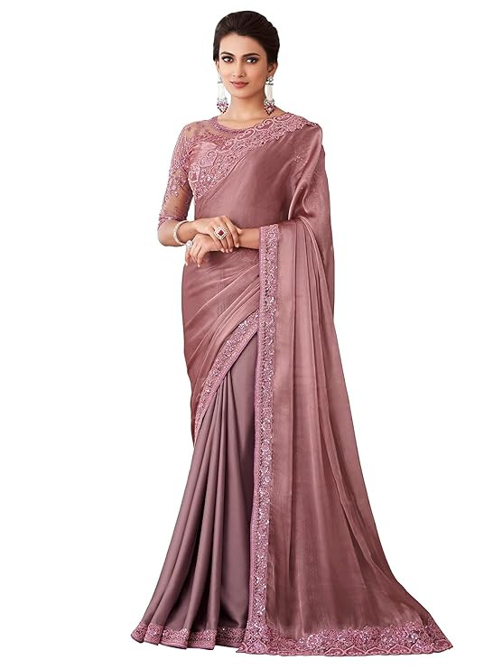 Women's And Girls Embroidery Lace & Sequence Embroidery Chiffon Saree