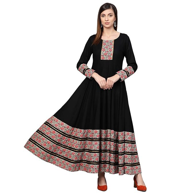 Anarkali Dress with Printed Borders - Elegant Formal Simple Long Anarkali Dress for Wedding and Festive Occasions
