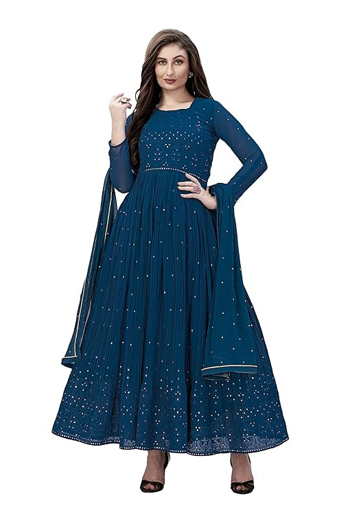 Women's Georgette Embroidery Salwar Suit Anarkali Kurta Set with Dupatta