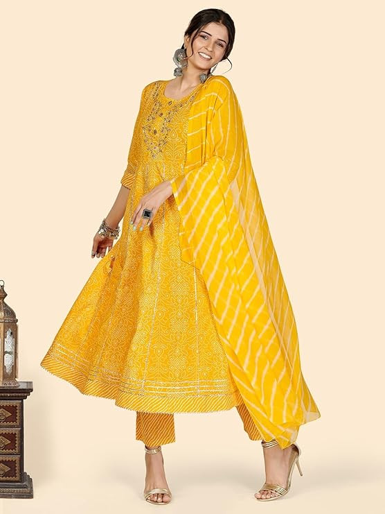 Women's Printed & Embroidered Anarkali Rayon Pink Stitched Kurta