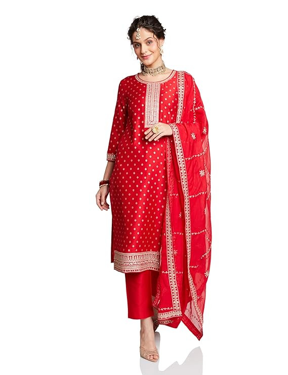 Women's Embroidered Kurta Set with Designer Dupatta