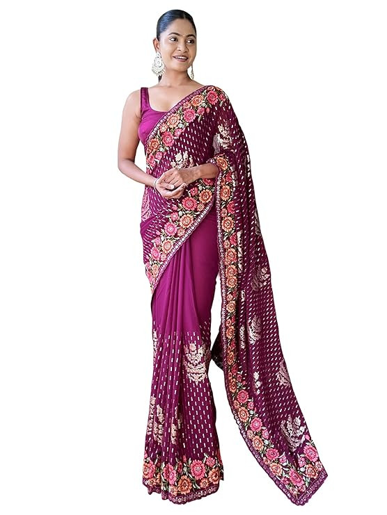 Women's Multicolor Georgette Embellished Saree