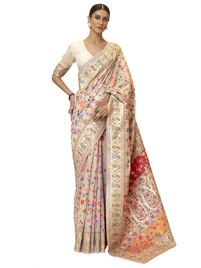 Women's Cotton Silk Botanical Woven Design Saree