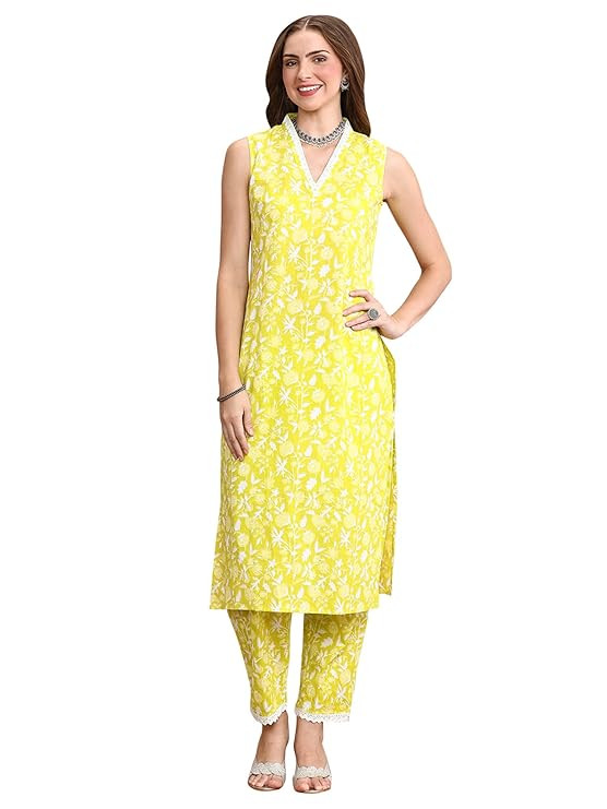 Women's Printed Pure Cotton Straight Kurta Pant Set