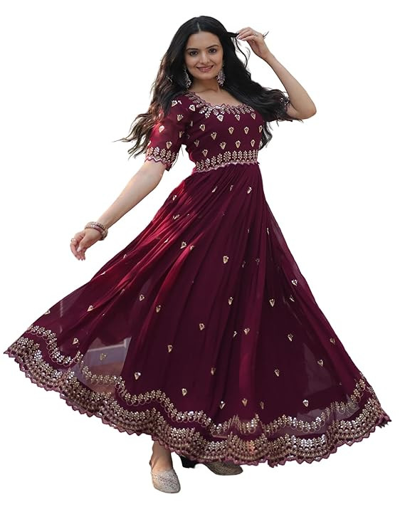 Women's Georgette Anarkali Gown Maroon