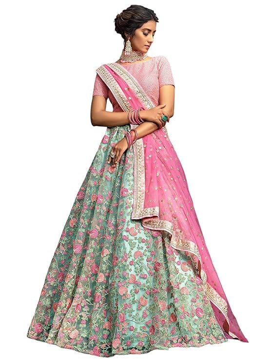 Women's Net Lehenga Choli Semi Stitched