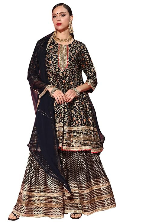 Women's Cotton Kurta With Sharara & Dupatta
