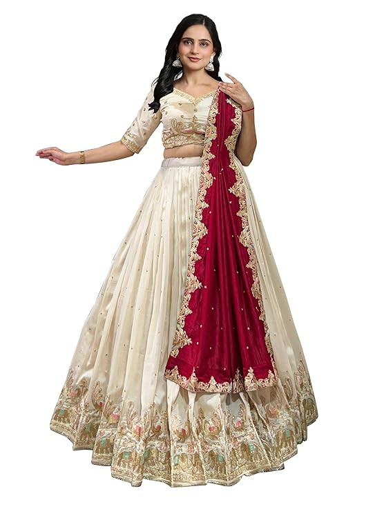 Women's Art Silk Embroidery Sequin work Lehenga Choli with Dupatta-SemiStitch