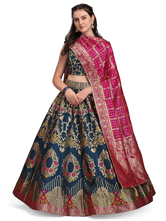 Women's Jacquard Semi-Stitched Lehenga choli