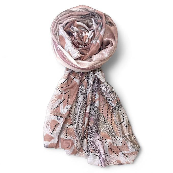 FAHABO Scarf Woman Printed Viscose Cotton Scarves with Rhinestone