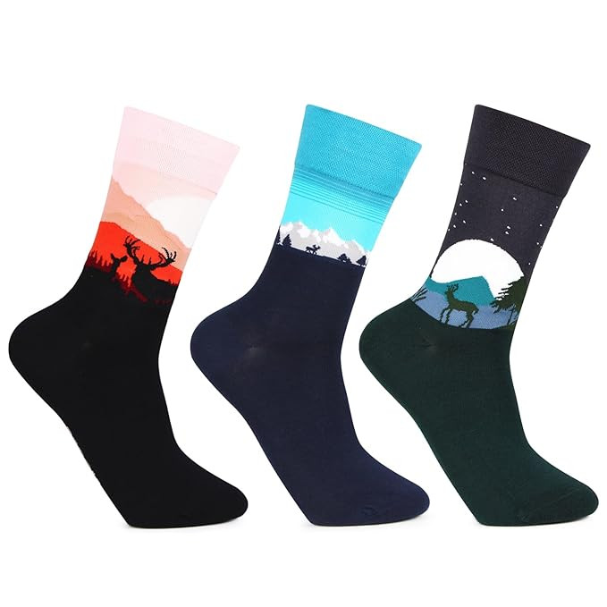 Men's Seasonal Reindeer Trio Designer Socks ||Men's Bold Crew length socks