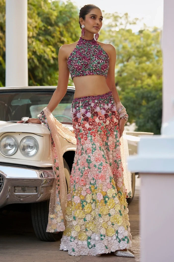 Sarasvi Gota Patti Silk Lehenga Set - Pink